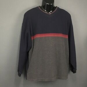 Vintage Bugle Boy Sweater Mens Large Blue Gray Pullover Crewneck Classic 90s